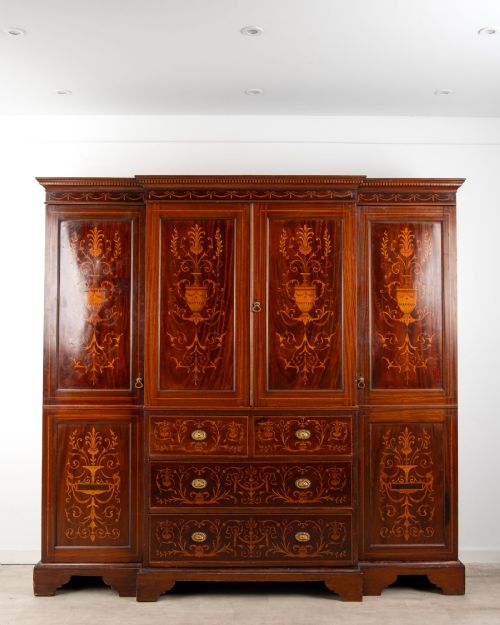 Antique Edwardian Mahogany Inlaid Compactum Wardrobe C.1900