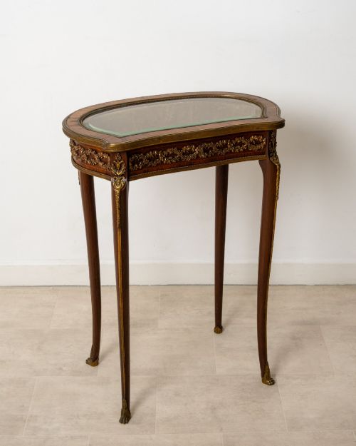 Antique French Kingwood & Mahogany Gilt Bronze Vitrine Display Table C.1890