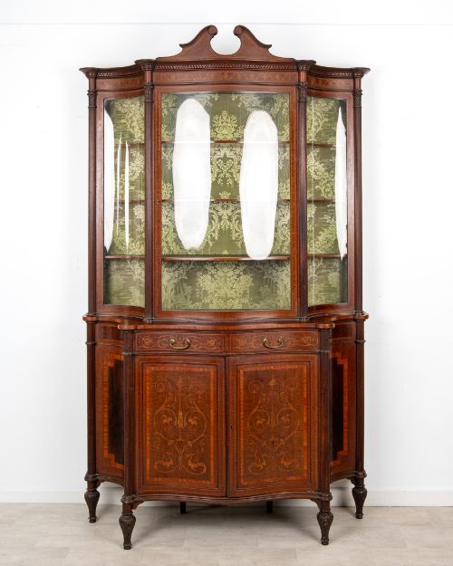 Antique Edwardian Maple & Co Mahogany & Satinwood Inlaid Display Cabinet c.1900