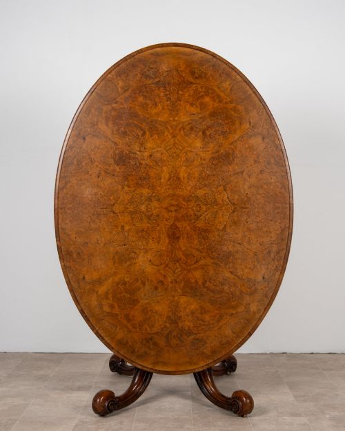 Antique Victorian Burr Walnut Oval Loo Table C.1860