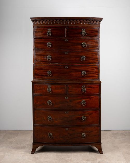 Antique Victorian Mahogany Bow Front Chest on Chest
