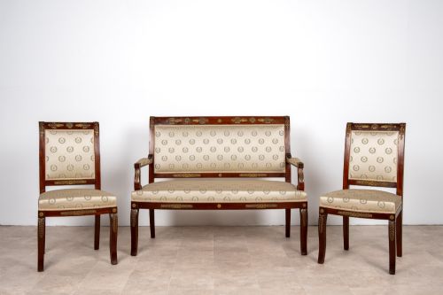 Antique French Empire Revival Mahogany Salon Suite with Ormolu C.1880