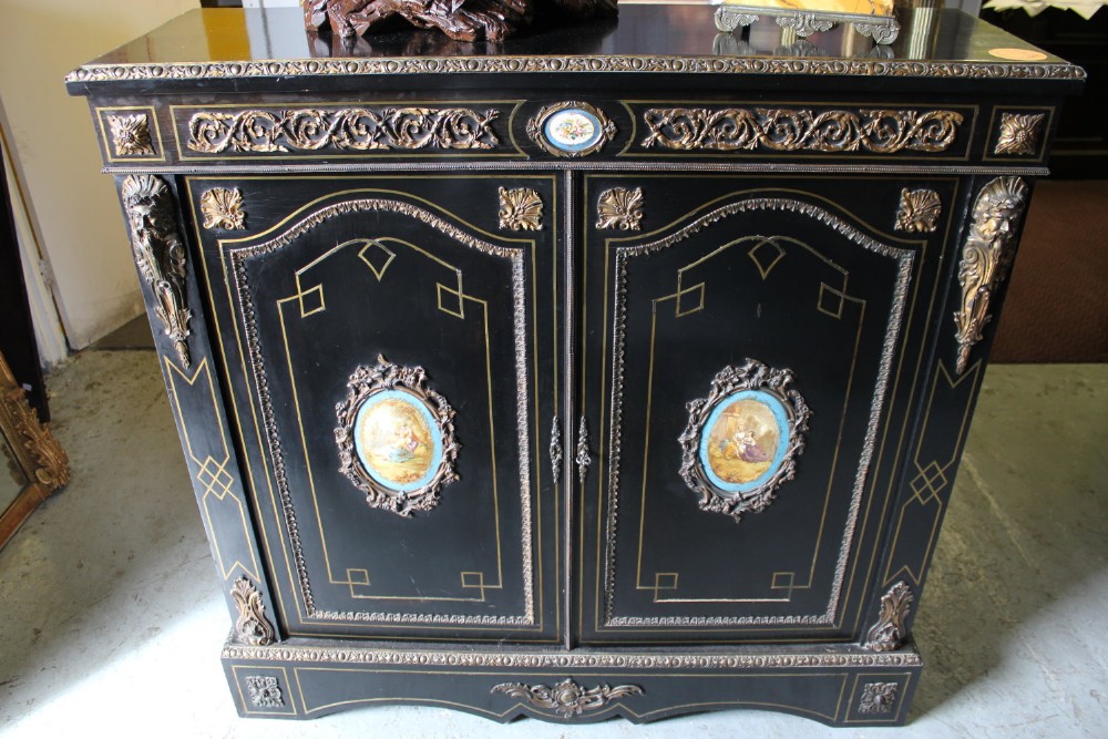 A Ebonized & Gilt Mounted Side Cabinet