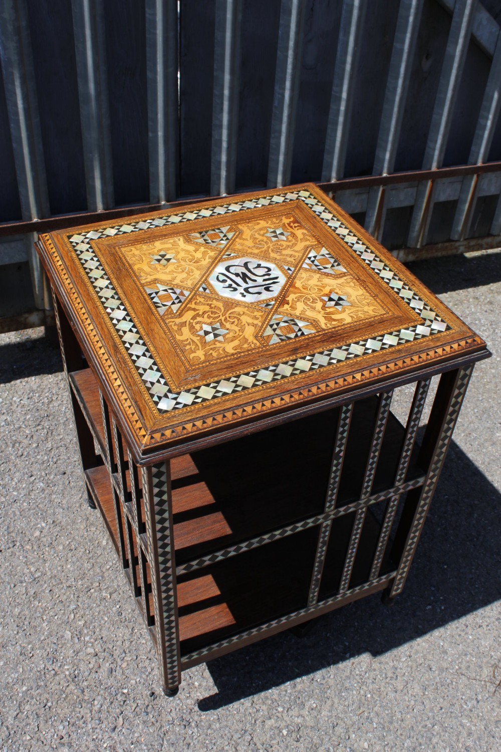 A Moorish Inlaid Revolving Bookcase