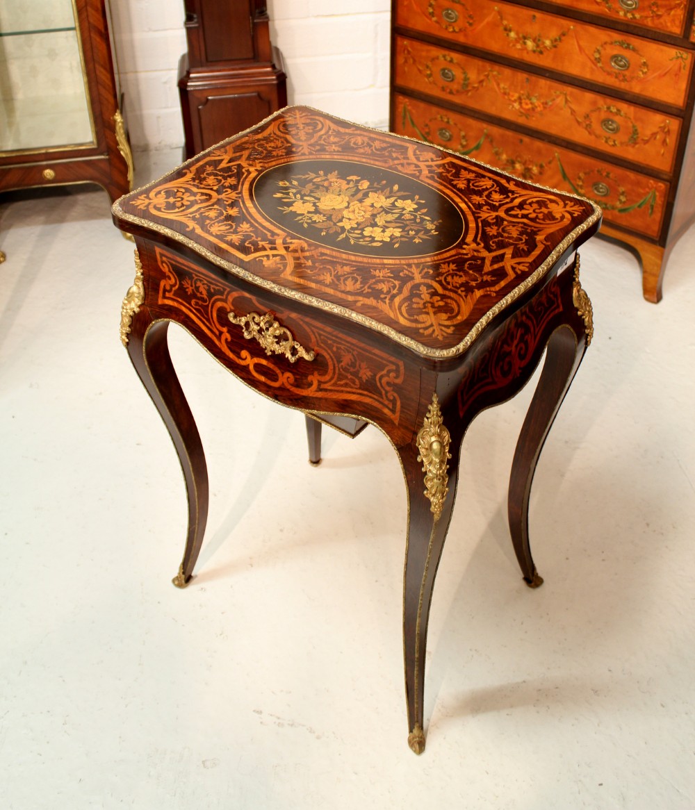 FRENCH KINGWOOD ROSEWOOD & EBONY MARQUETRY LADIES DRESSING TABLE