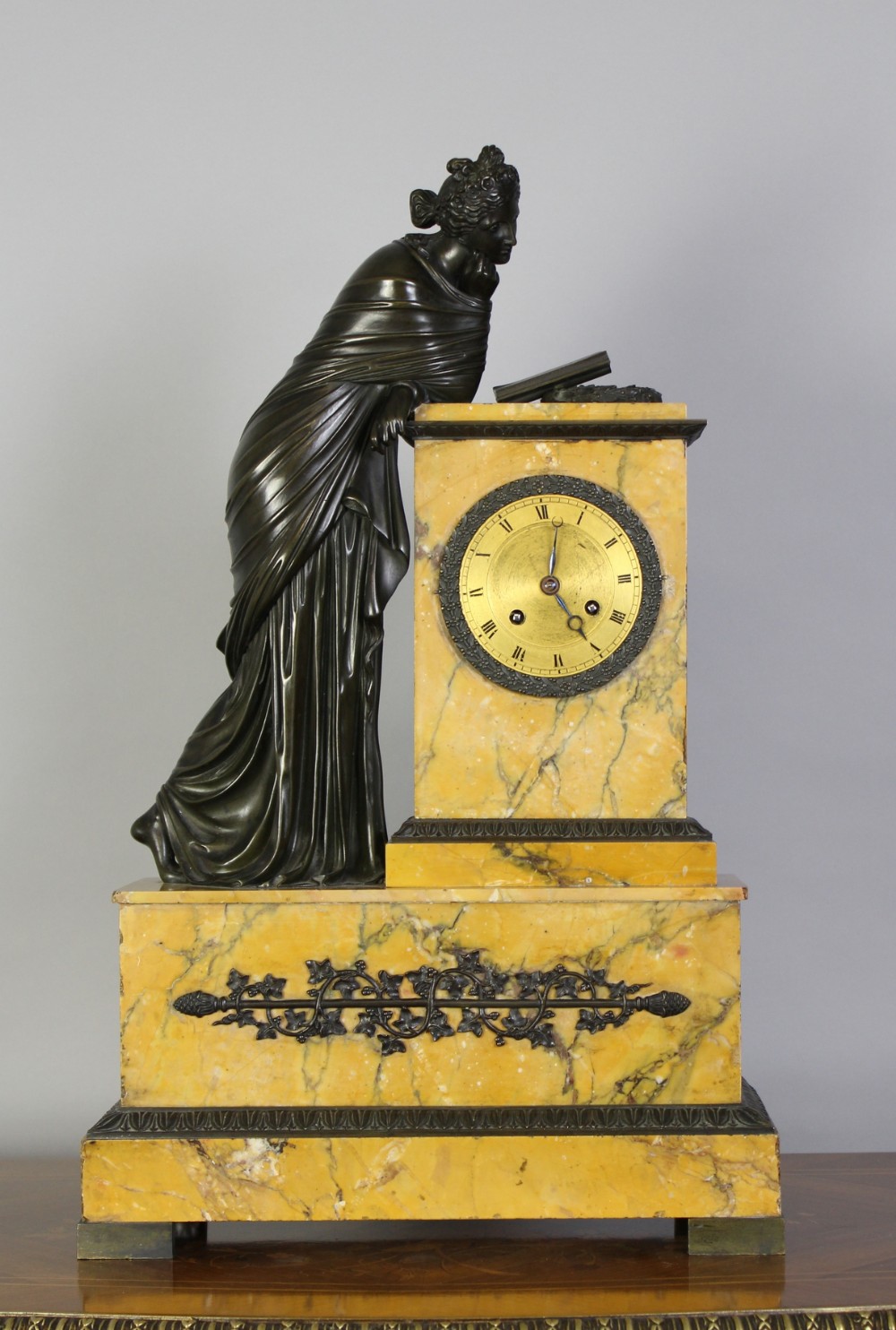 A Bronze & Sienna Marble Clock By Deniere Paris