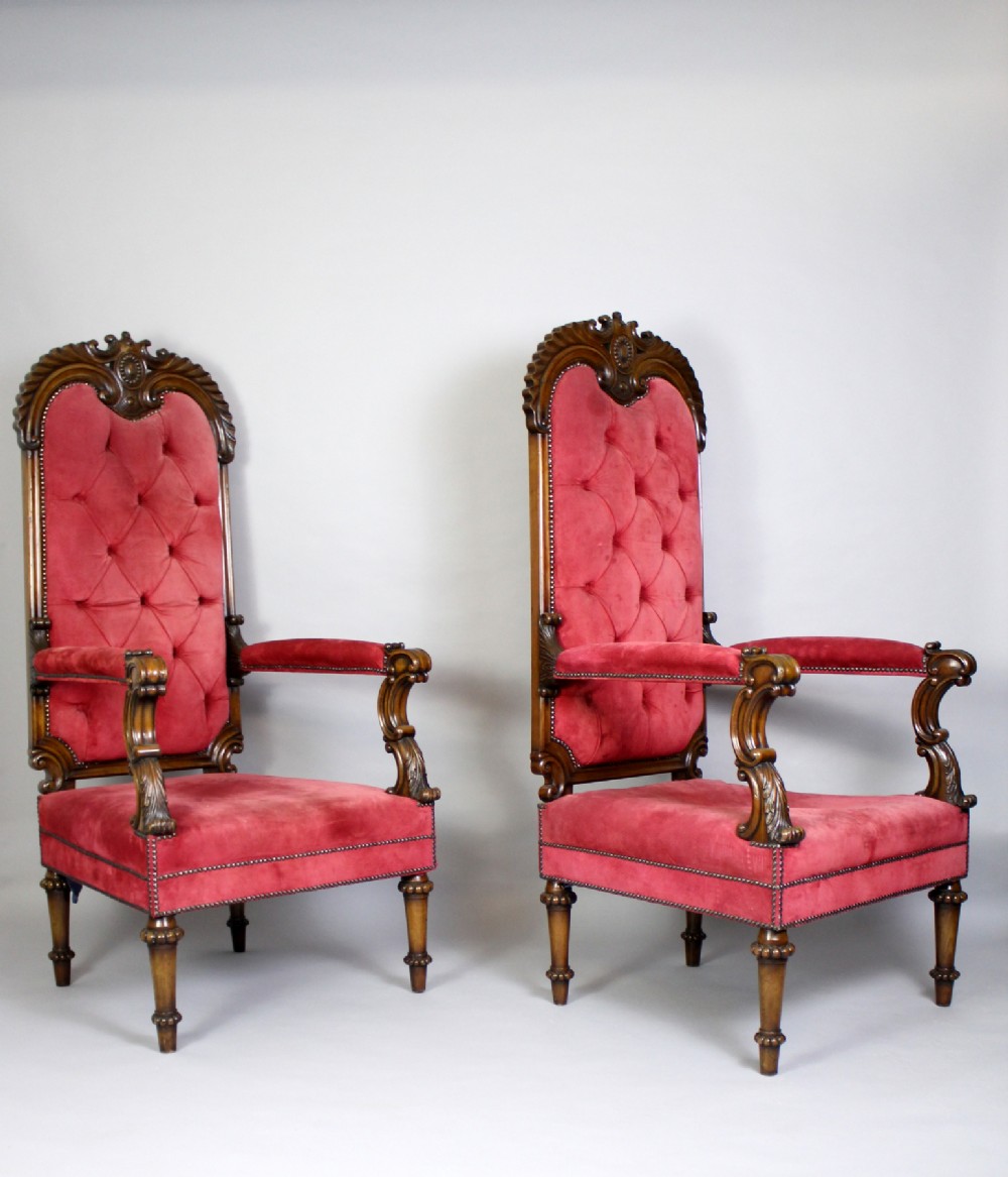 A Large & Ornate Pair Of Walnut Armchairs