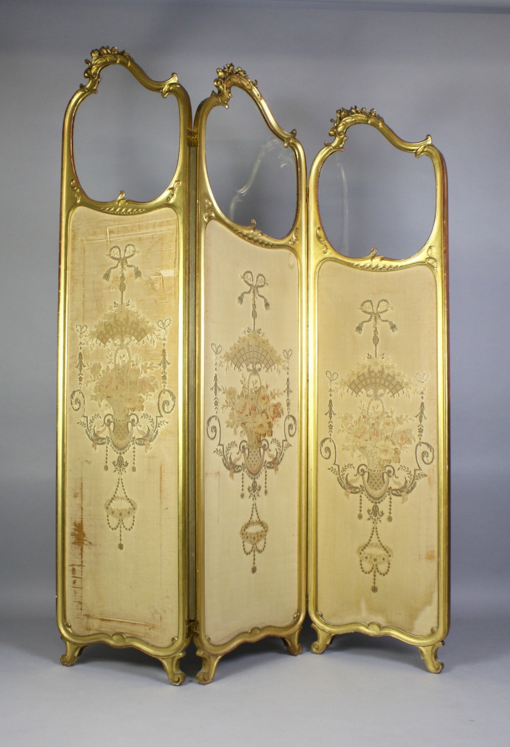 A Rococo Style Three Fold Gilt Wood Screen