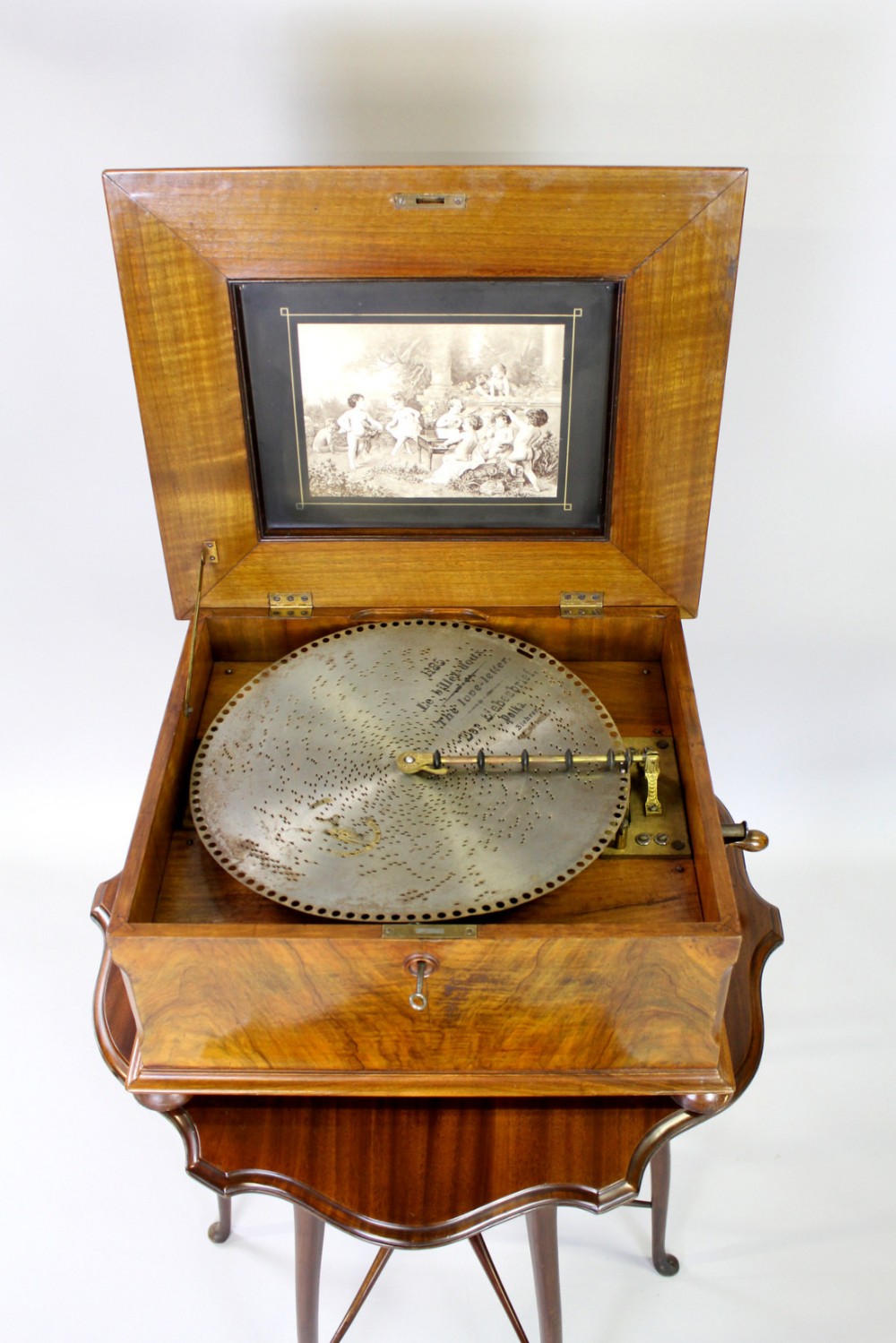 A Walnut Marquetry Cased Table Top Polyphon Music Box