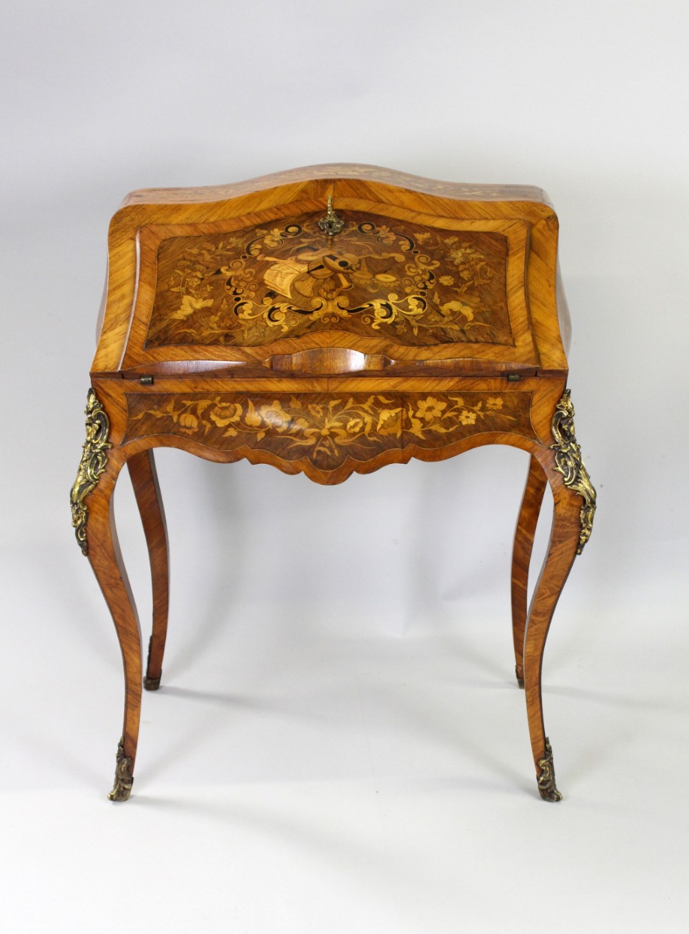 FRENCH KINGWOOD & MARQUETRY INLAID BOMBAY SHAPED LADIES BUREAU