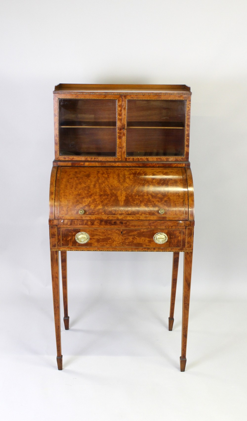 A Fine Quality Ladies Cylinder Burr Wood Bureau Cabinet 