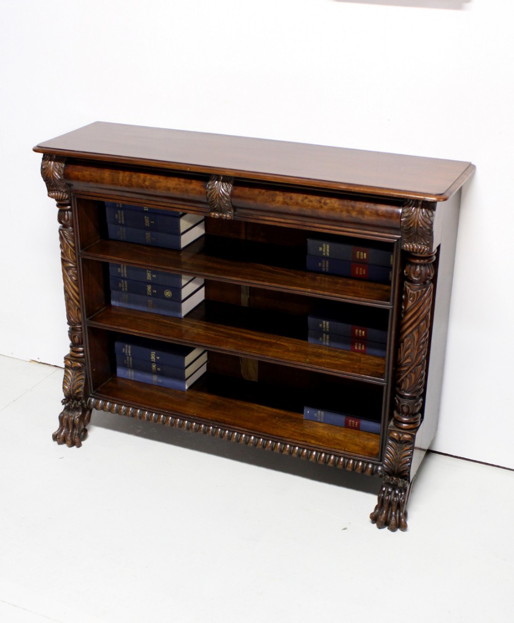 A WONDERFUL CARVED WILLIAM IV OPEN BOOKCASE 