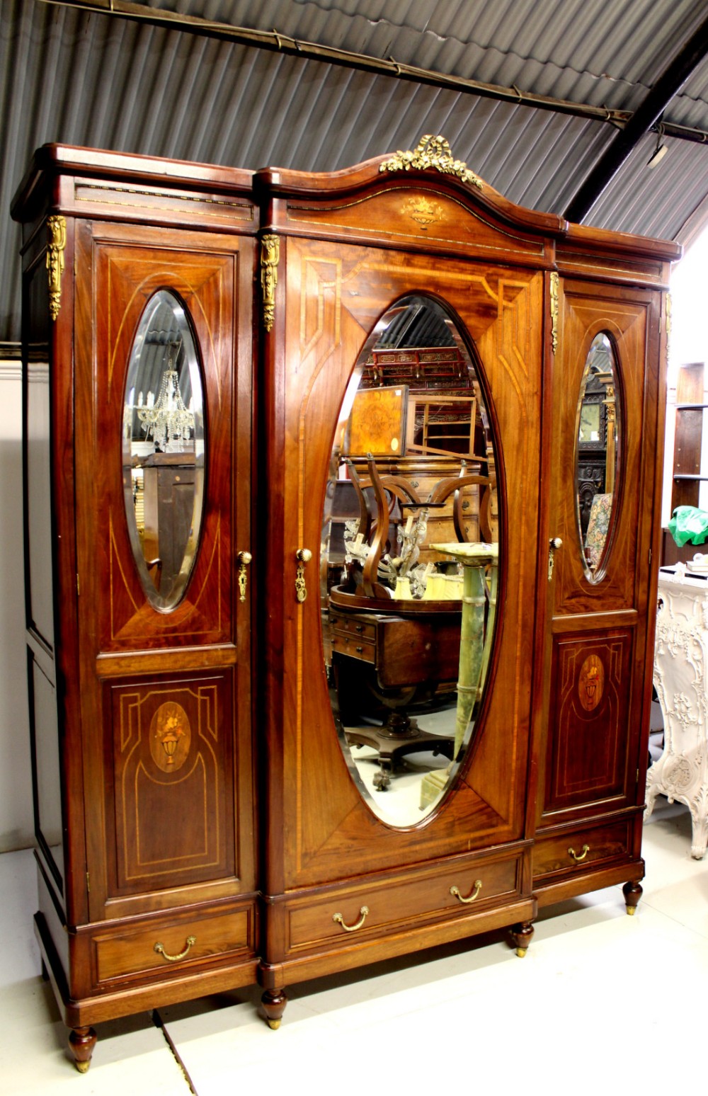 A Lovely French Mahogany Inlaid And Ormolu Mounted Wardrobe