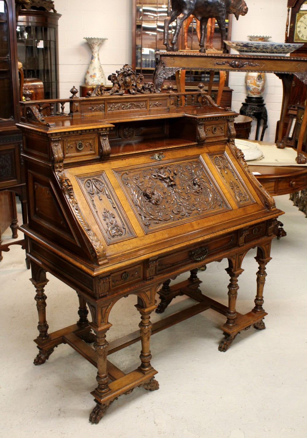 A Beautiful Carved Mahogany Writing Desk Stamped Sigmund Jaray Wien