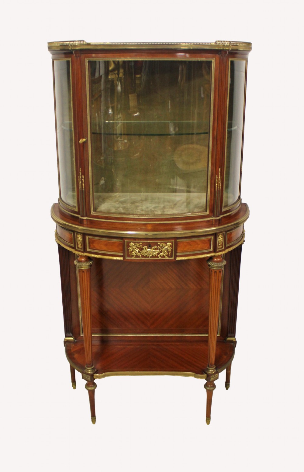 A STUNNING QUALITY FRENCH KINGWOOD AND ORMOLU MOUNTED VITRINE CABINET ON STAND WITH MARBLE TOP BY VICTOR RAULIN. 