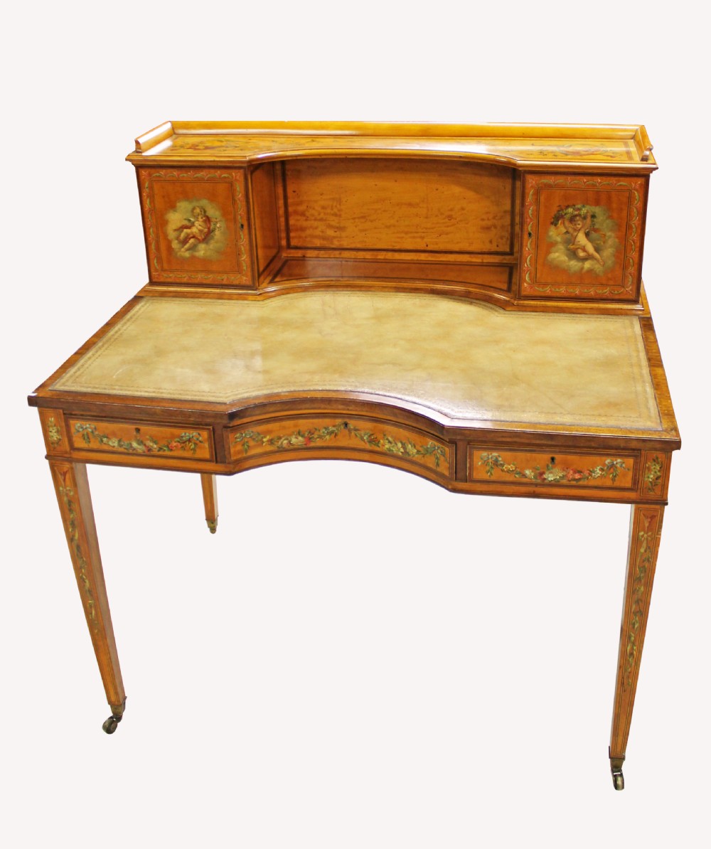 A BEAUTIFUL SATINWOOD PAINTED WRITING DESK