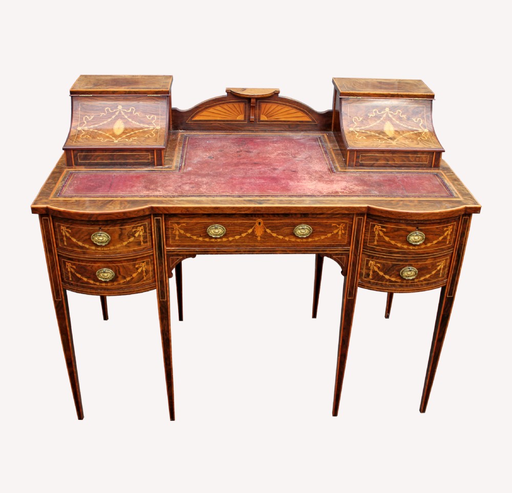 A lovely English Rosewood & Satinwood Marquetry Inlaid Writing Desk