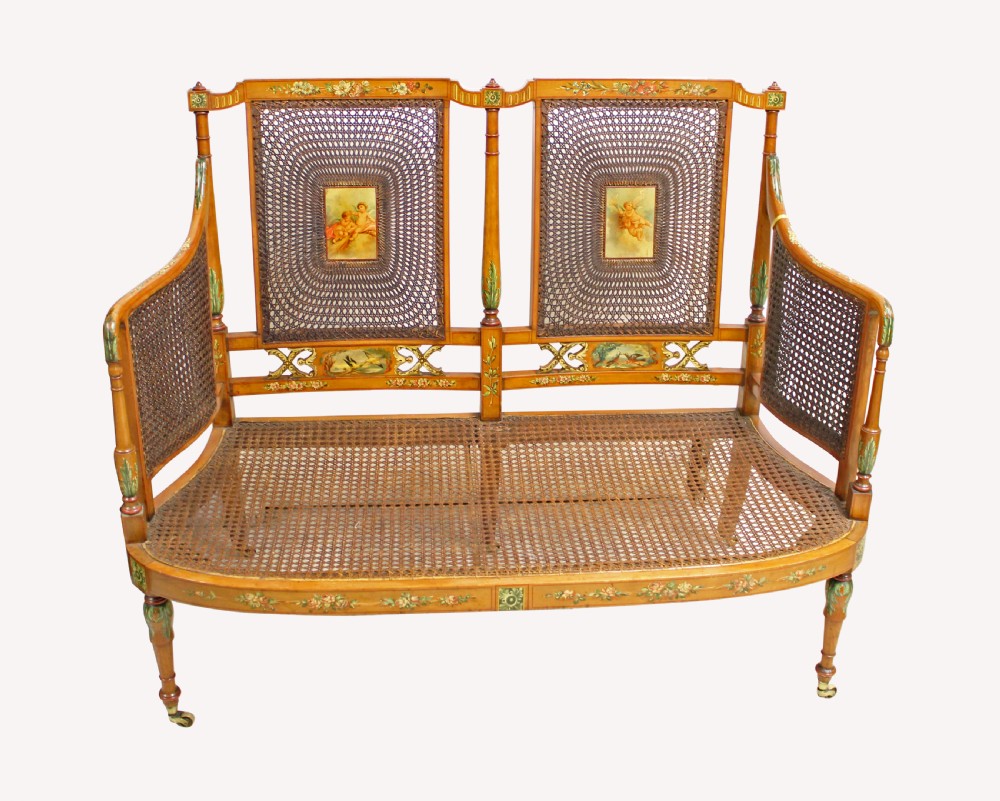 A VERY BEAUTIFUL SATINWOOD PAINTED SETTEE 