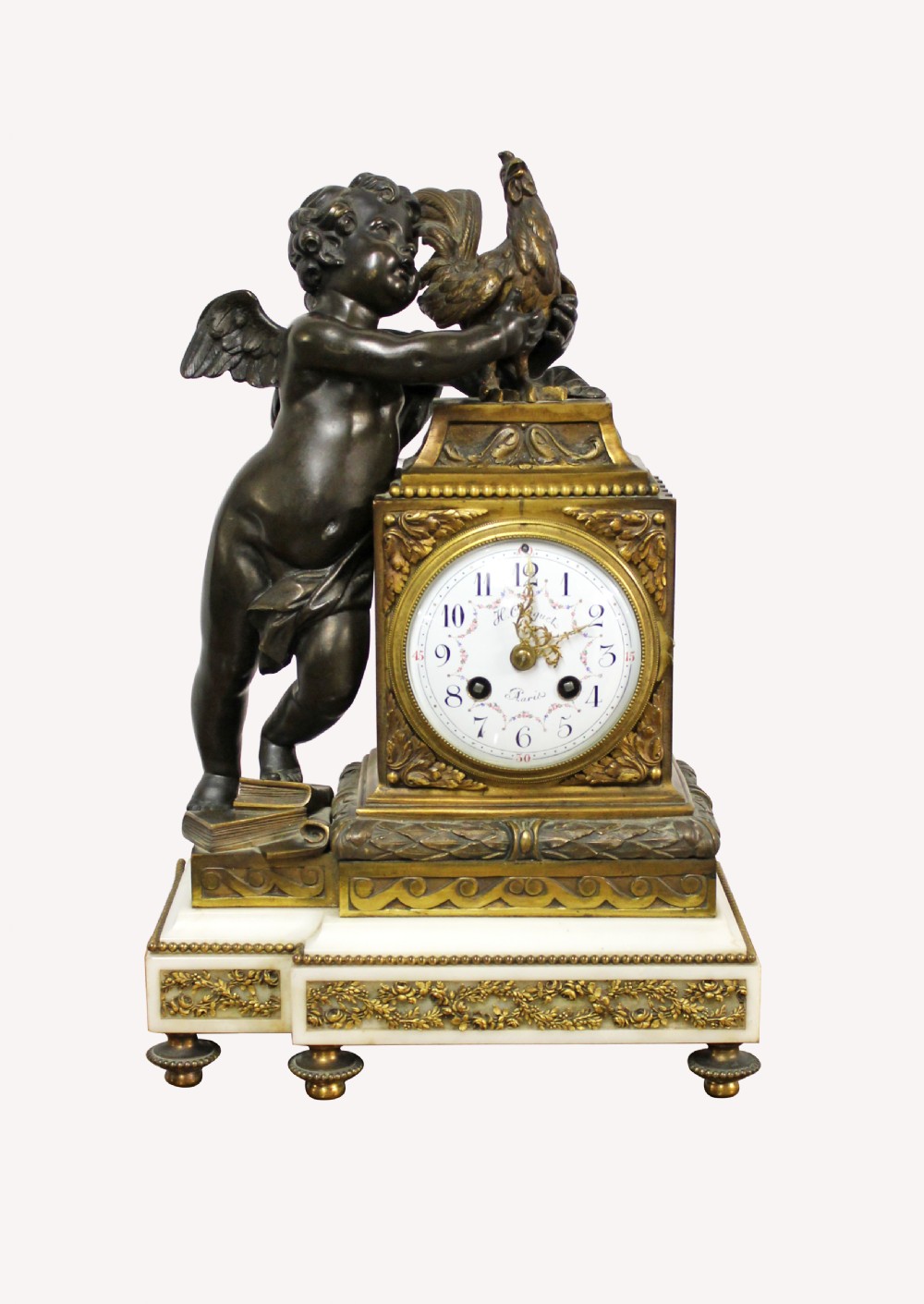 A FANTASTIC QUALITY FRENCH BRONZE AND ORMOLU MOUNTED MANTLE CLOCK 