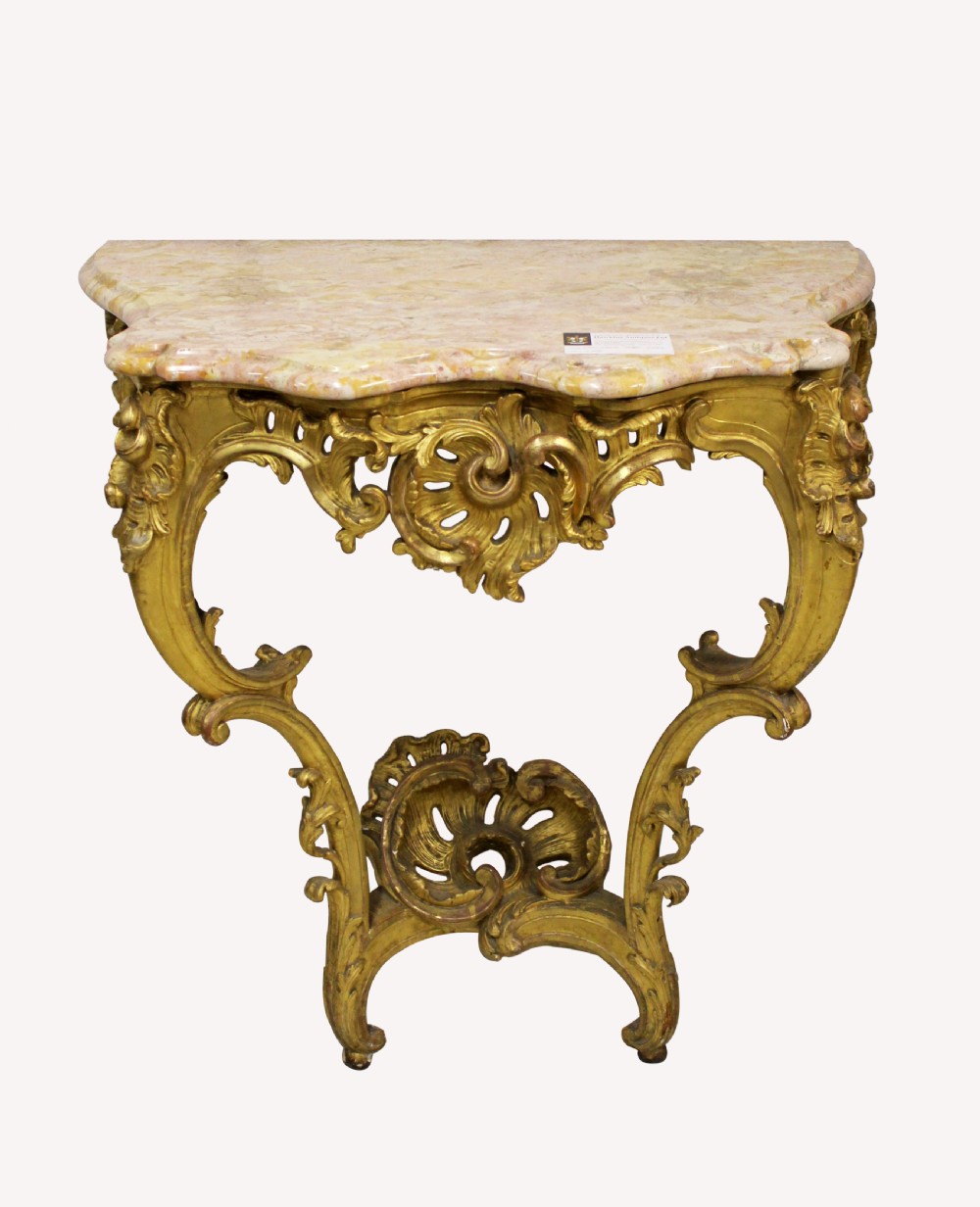 A BEAUTIFUL MARBLE TOP GILT CONSOLE TABLE 