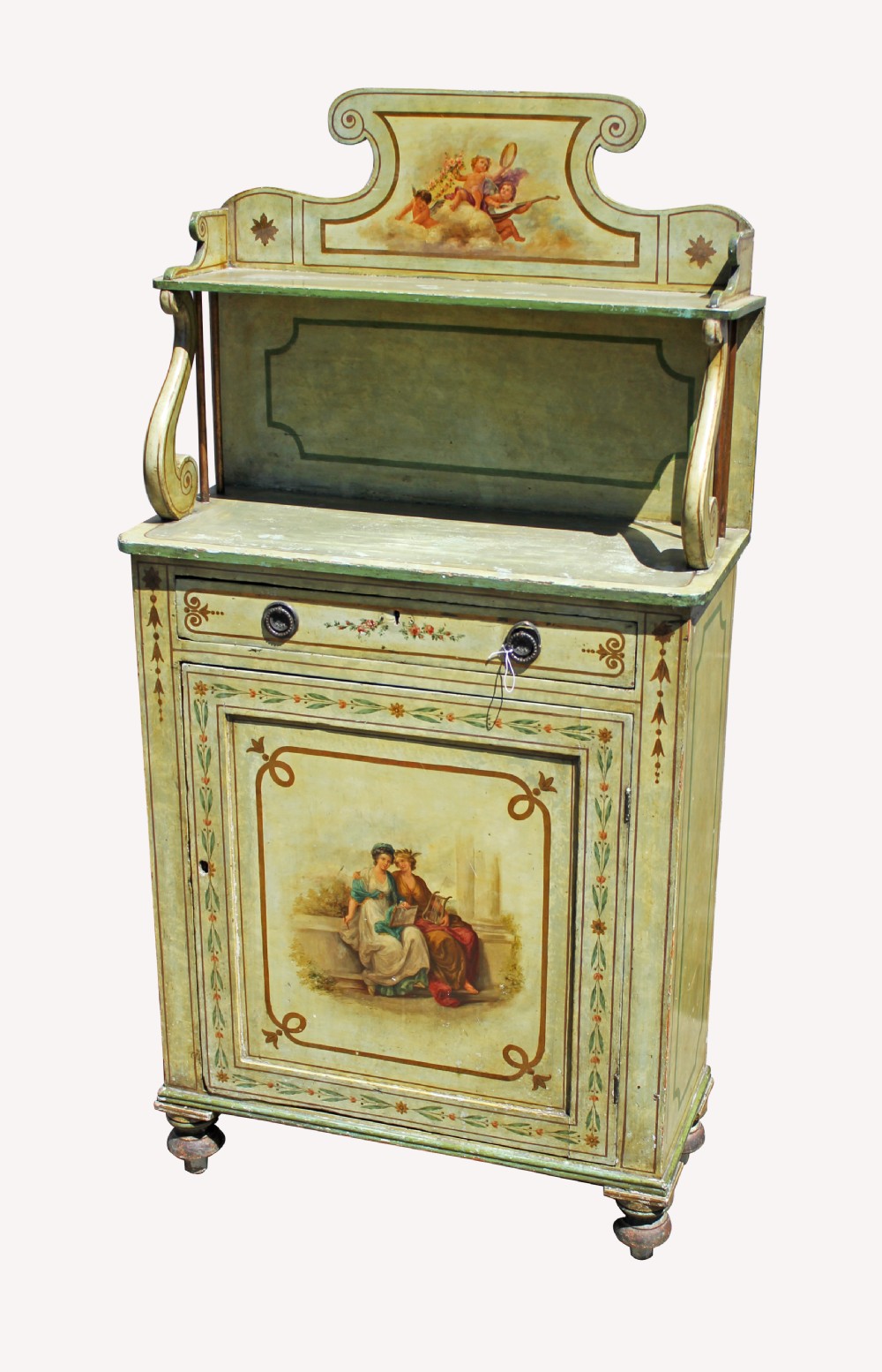 A BEAUTIFUL PAINTED CHIFFONIER CABINET IN THE ANGELICA KAUFFMAN MANNER 