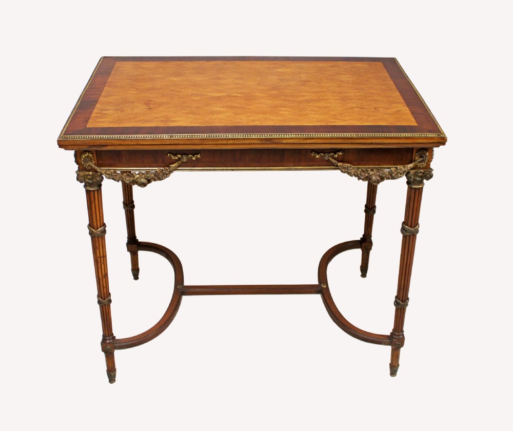 A FRENCH KINGWOOD AND PARQUETRY CARD TABLE IN THE MANNER OF E.KAHN