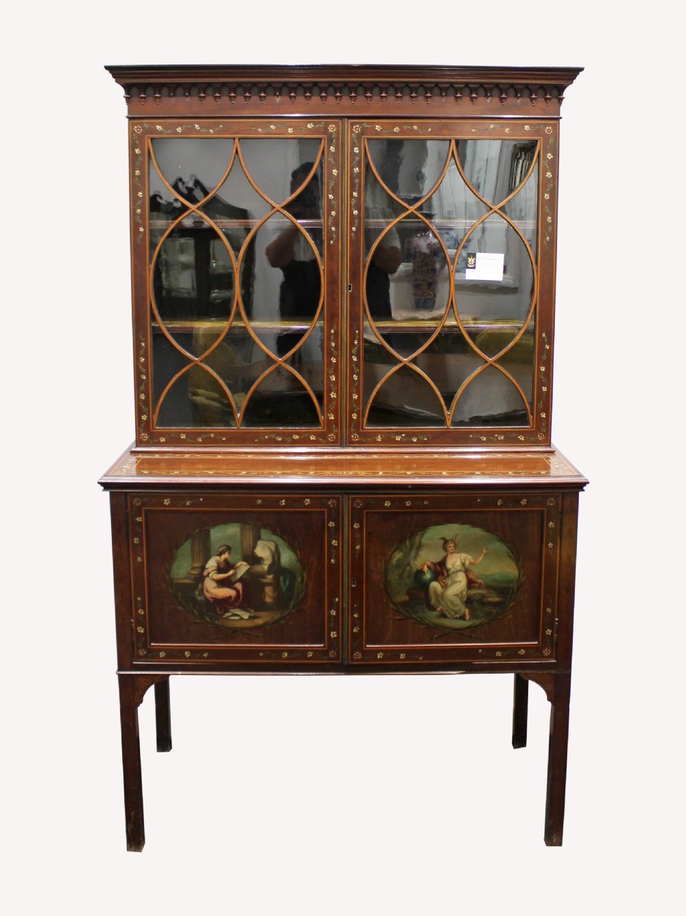 A BEAUTIFUL VICTORIAN MAHOGANY AND PAINTED BOOKCASE