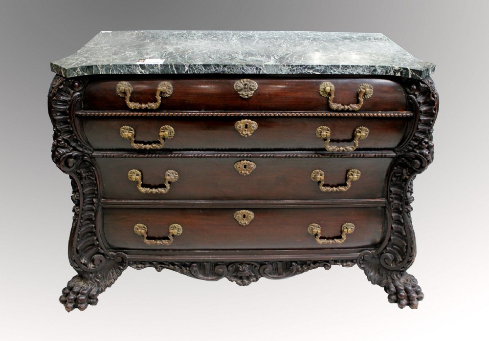 A FANTASTIC CARVED MAHOGANY MARBLE TOP COMMODE CHEST OF DRAWERS POSSIBLY PORTUGUESE