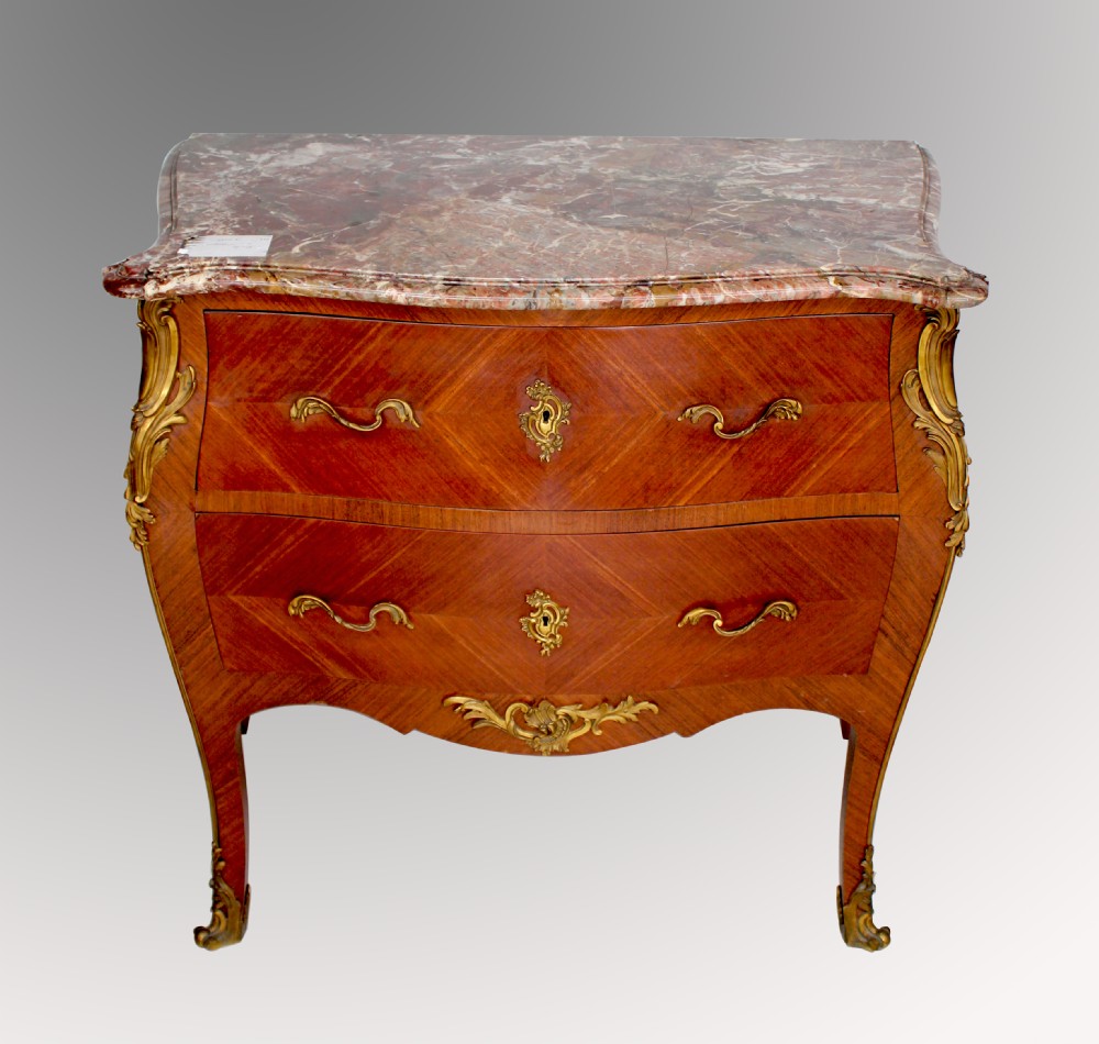 A BEAUTIFUL FRENCH MARBLE TOP KINGWOOD COMMODE CHEST 