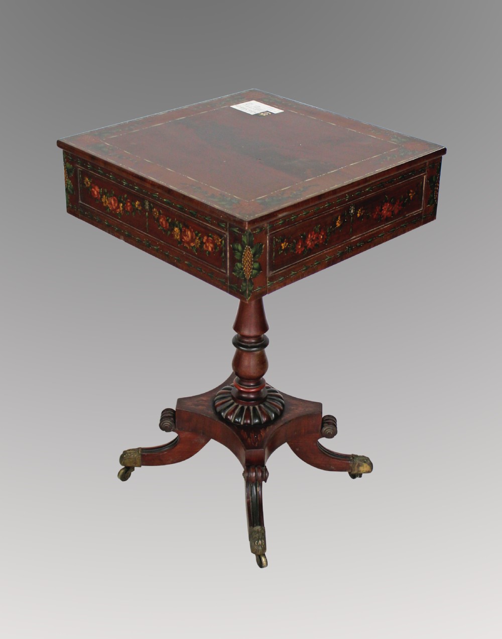 A BEAUTIFUL 19TH CENTURY MAHOGANY AND PAINTED SIDE TABLE 