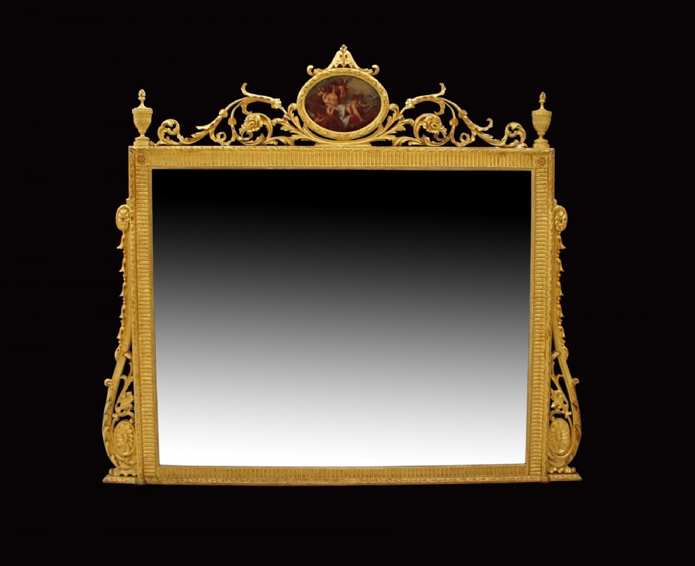 A FANTASTIC LARGE REGENCY STYLE GILT MIRROR WITH PAINTING PANEL TO THE TOP