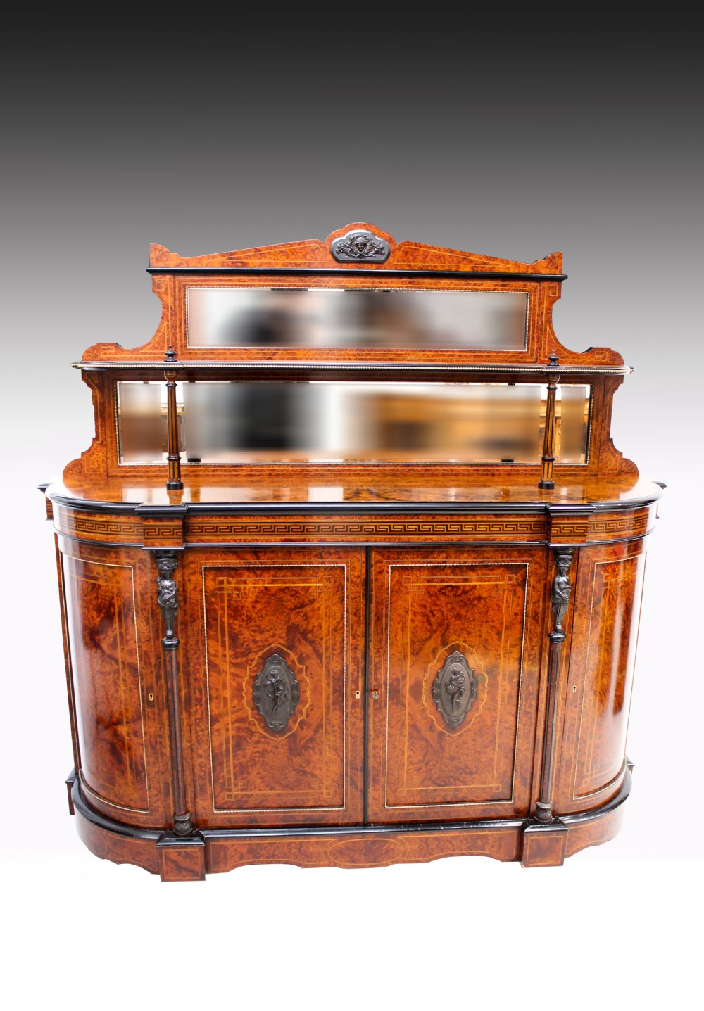 A FANTASTIC QUALITY VICTORIAN BURR WALNUT CREDENZA WITH SUPER STRUCTURE