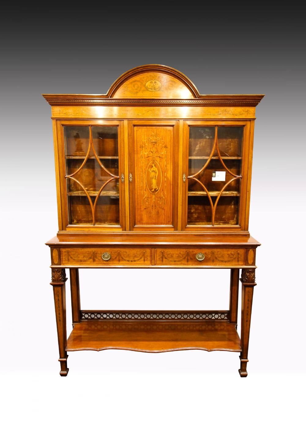 A FANTASTIC QUALITY SATINWOOD AND MARQUETRY INLAID CABINET ON STAND BY EDWARDS AND ROBERTS
