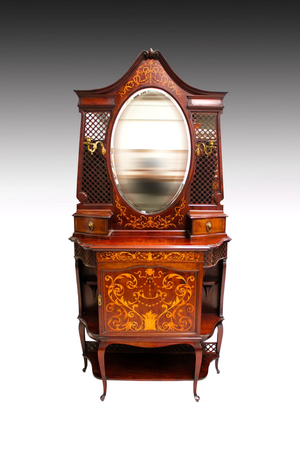 A Beautiful Quality Mahogany And Marquetry Inlaid Chiffonier Cabinet