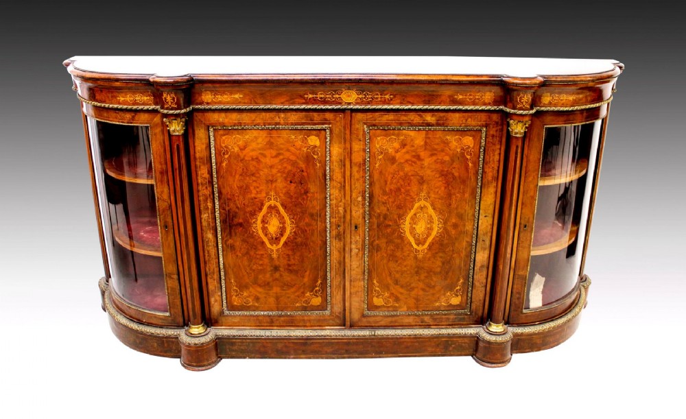 A Stunning Victorian Burr Walnut And Inlaid Credenza