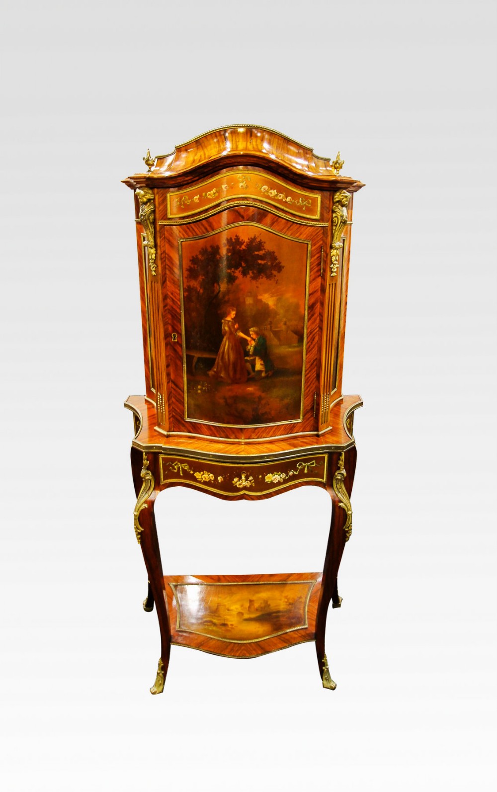 19TH CENTURY KINGWOOD & VERNIS MARTIN CABINET ON STAND 