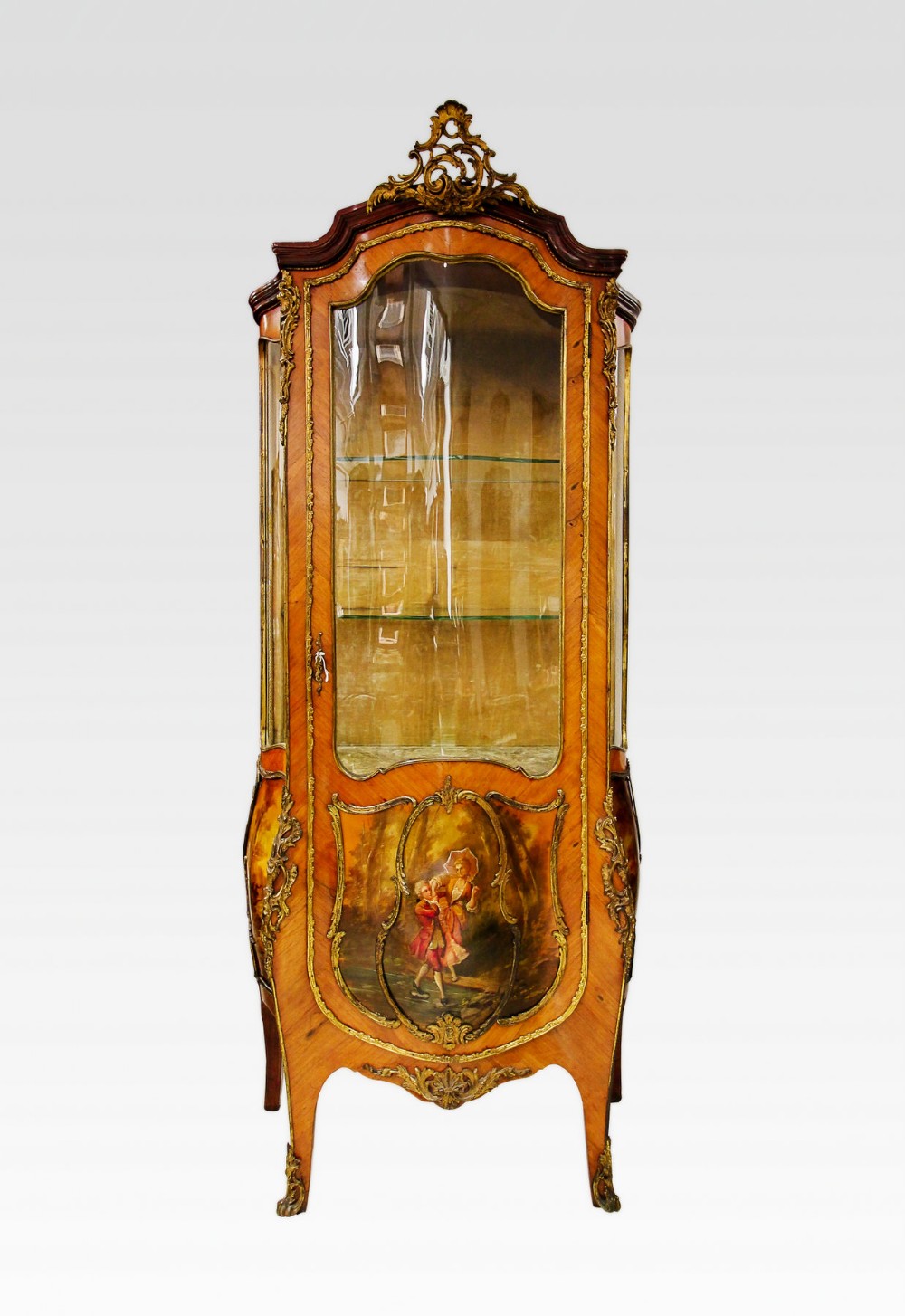 KINGWOOD & VERNIS MARTIN VITRINE CABINET OF BOMBE SERPENTINE FORM 