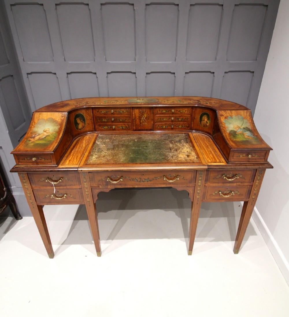 19TH CENTURY SATINWOOD PAINTED WRITING DESK