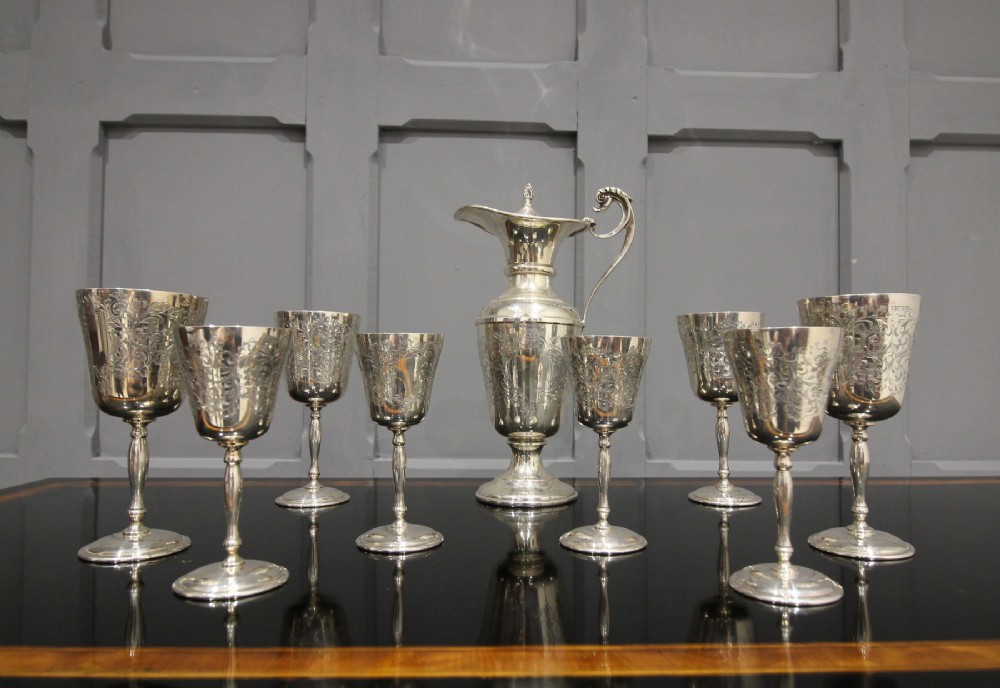 SILVER WINE EWER AND GOBLET SET 