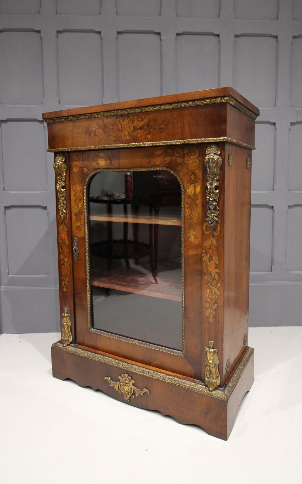 VICTORIAN WALNUT & MARQUETRY INLAID PIER CABINET