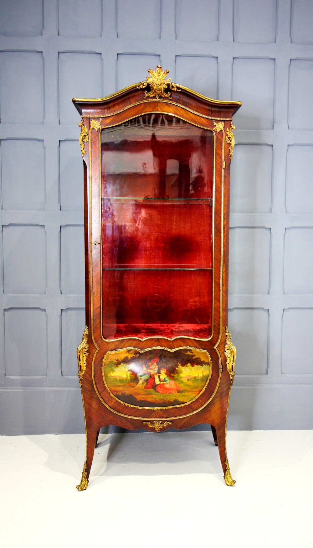 A FRENCH KINGWOOD & ORMOLU MOUNTED VERNIS MARTIN VITRINE CABINET