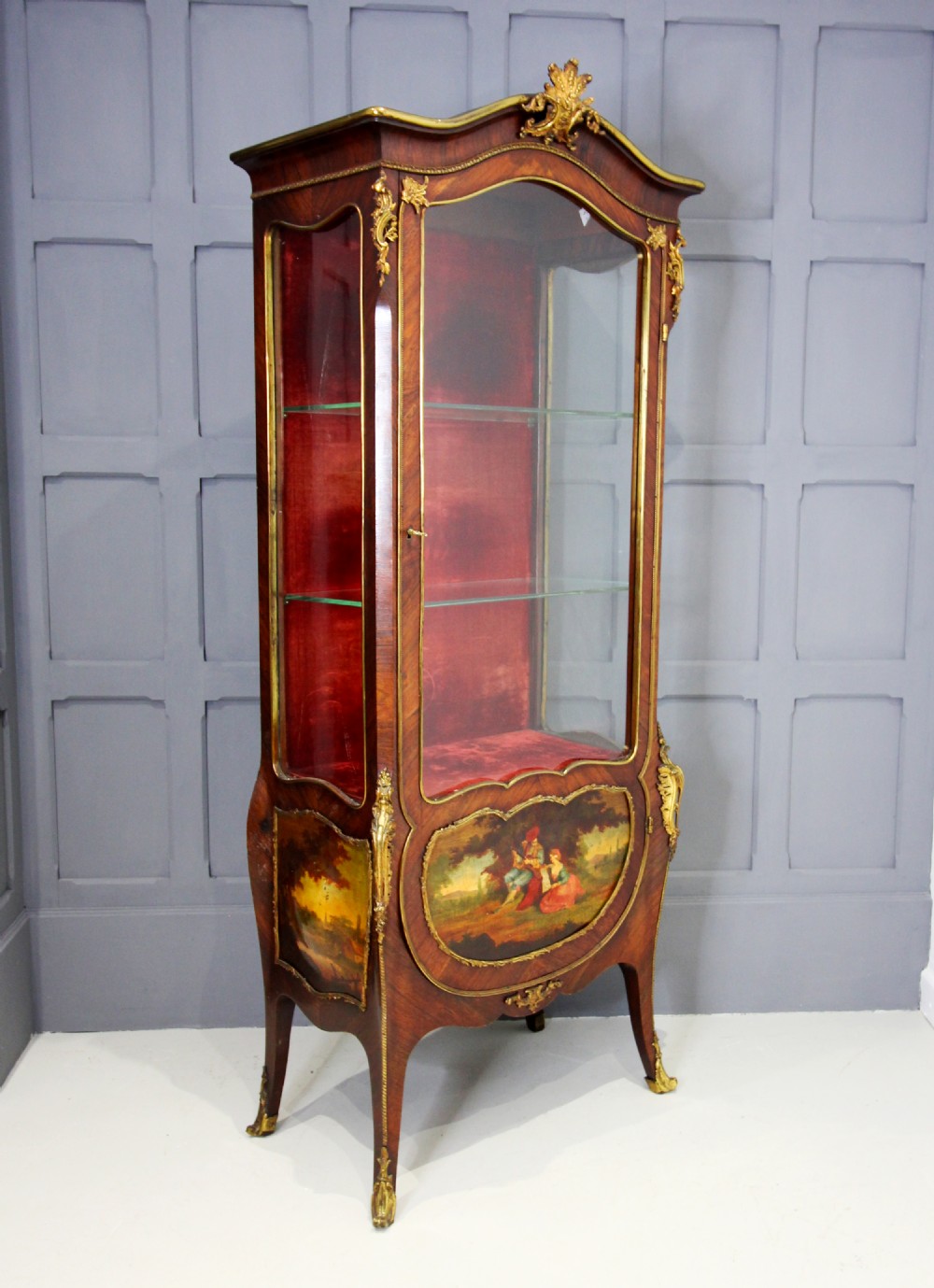 A FRENCH KINGWOOD & ORMOLU MOUNTED VERNIS MARTIN VITRINE CABINET View II