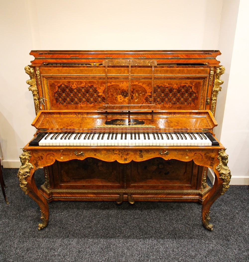 A STUNNING BURR WALNUT, MARQUETRY & ORMOLU MOUNTED UPRIGHT PIANO BY JULIUS BLUTHNER View IV