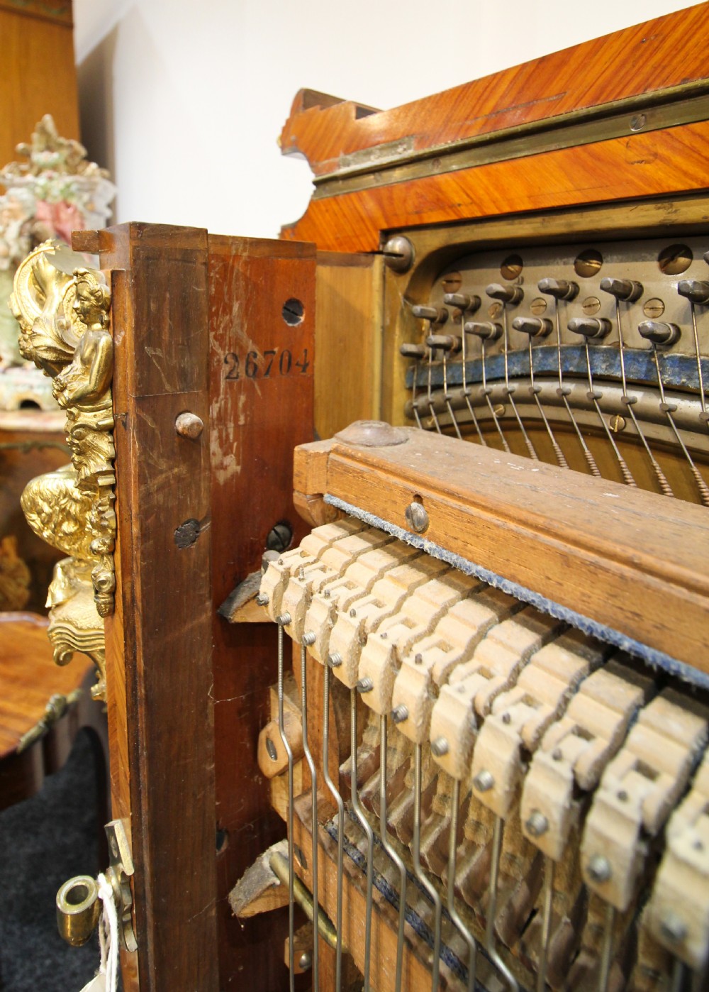 A STUNNING BURR WALNUT, MARQUETRY & ORMOLU MOUNTED UPRIGHT PIANO BY JULIUS BLUTHNER View IX
