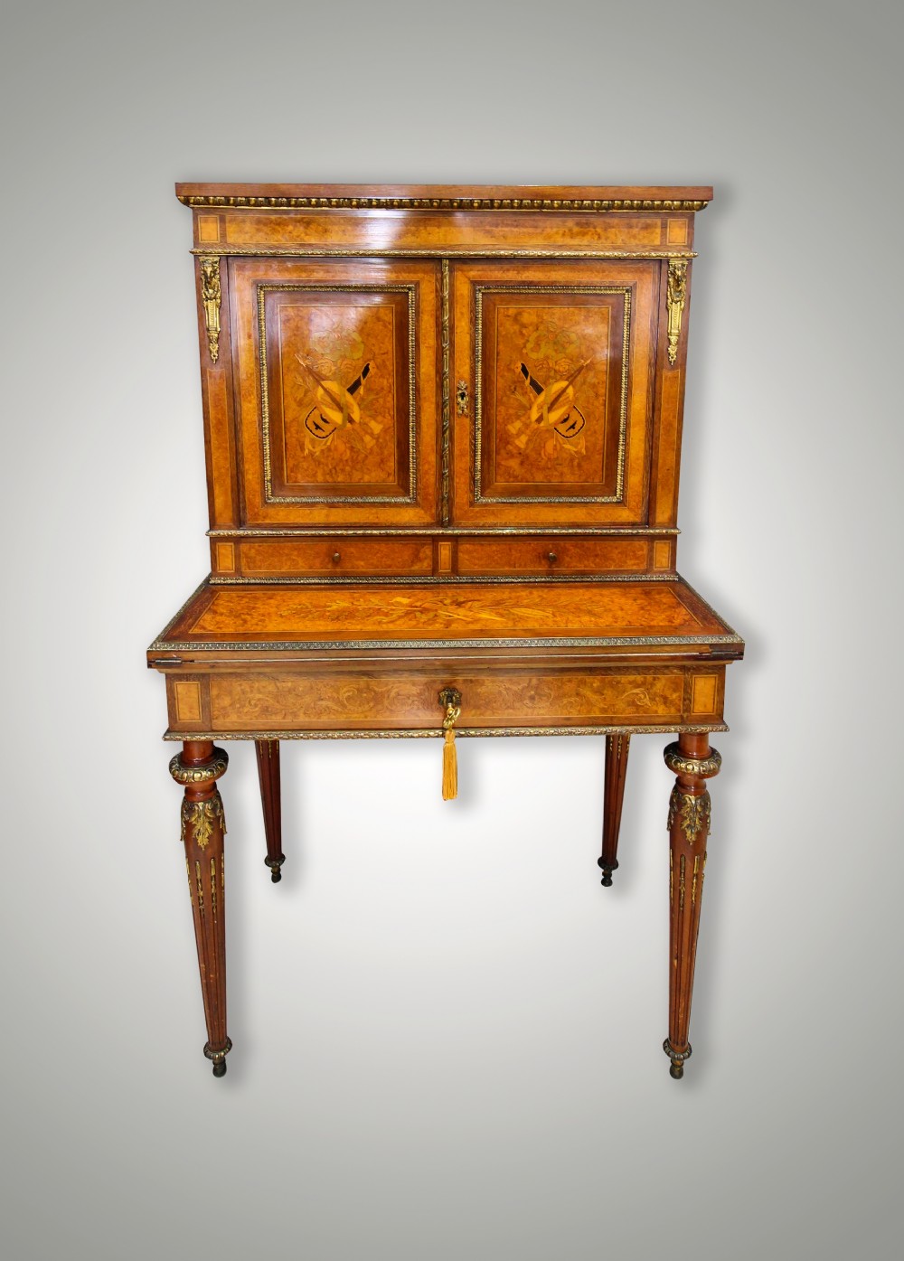 19TH CENTURY BURR YEW & WALNUT BONHEUR DU JOUR 