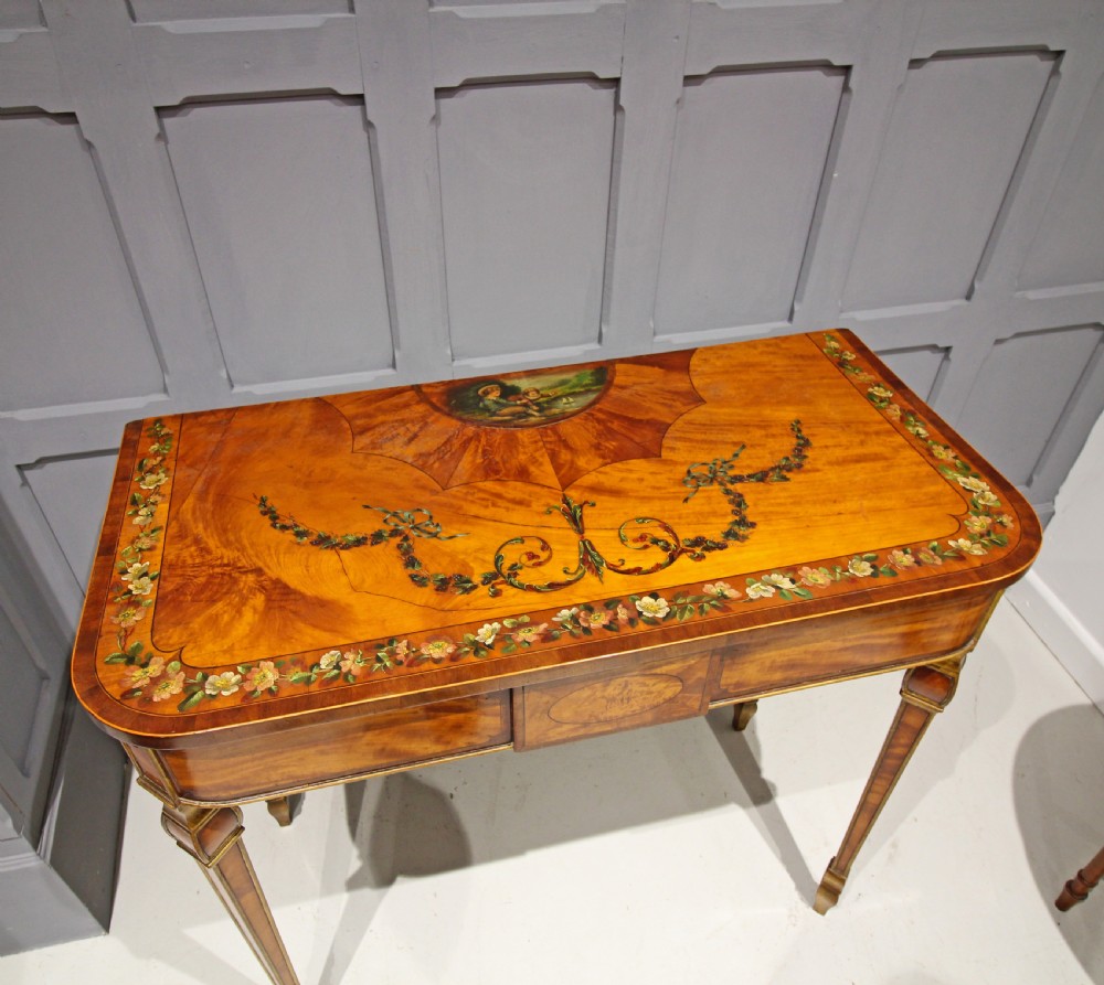 19TH CENTURY SATINWOOD PAINTED D END SIDE TABLE  View IV