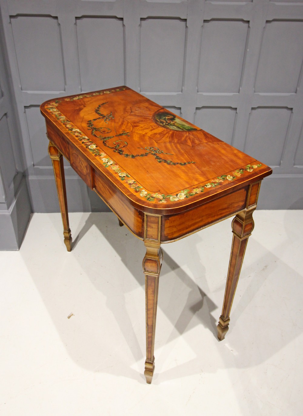 19TH CENTURY SATINWOOD PAINTED D END SIDE TABLE  View V