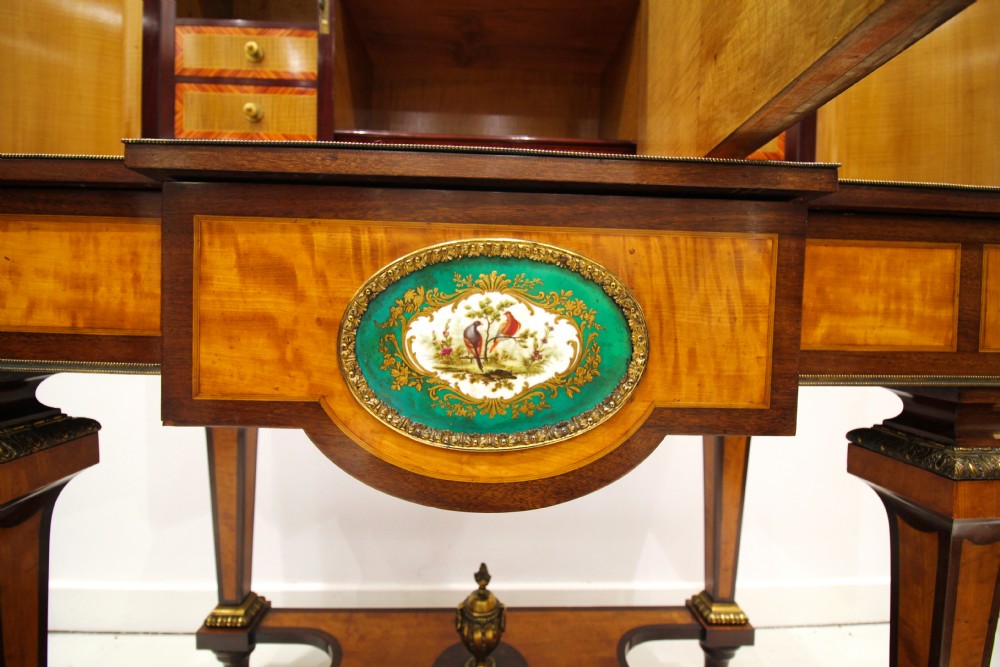 STUNNING QUALITY 19TH CENTURY SATINWOOD BONHEUR DU JOUR WITH PORCELAIN PLAQUES  View VI