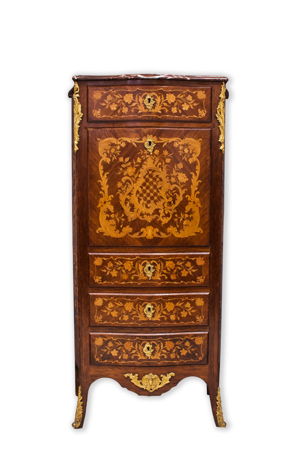 19TH CENTURY MARQUETRY INLAID SECRETAIRE A ABATTANT