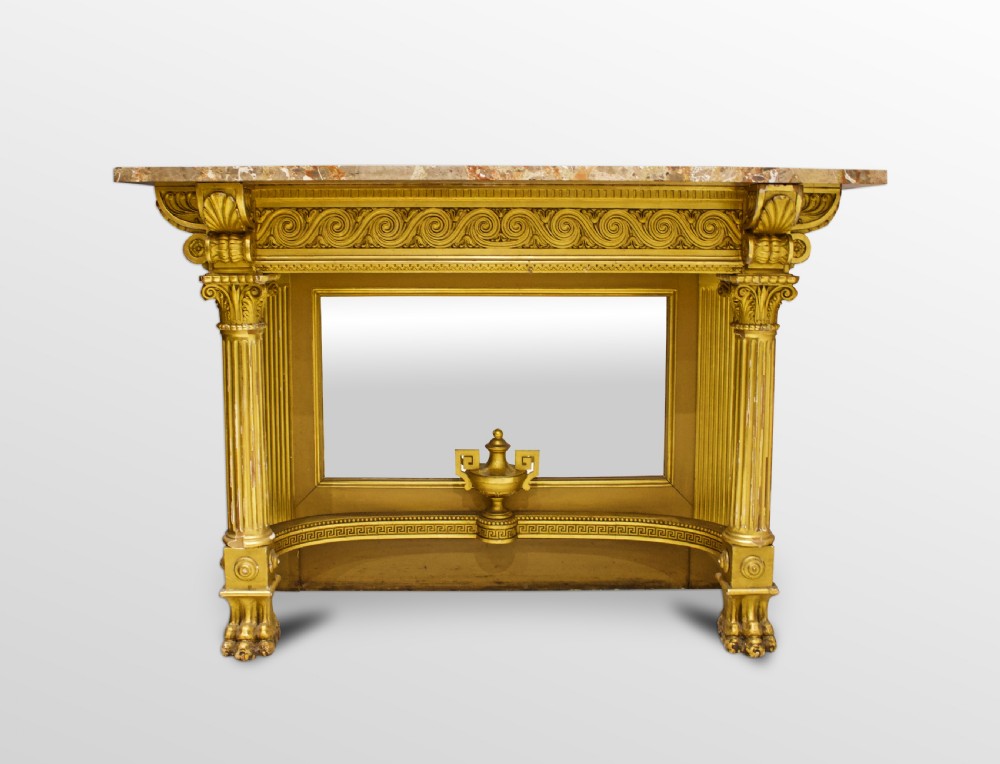 19TH CENTURY MARBLE TOP MIRRORED BACK GILT CONSOLE TABLE  View II